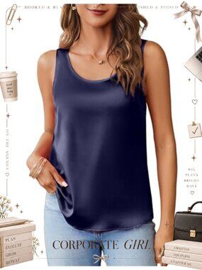 Satin Tank Top Scoop Neck Sleeveless Camisole
